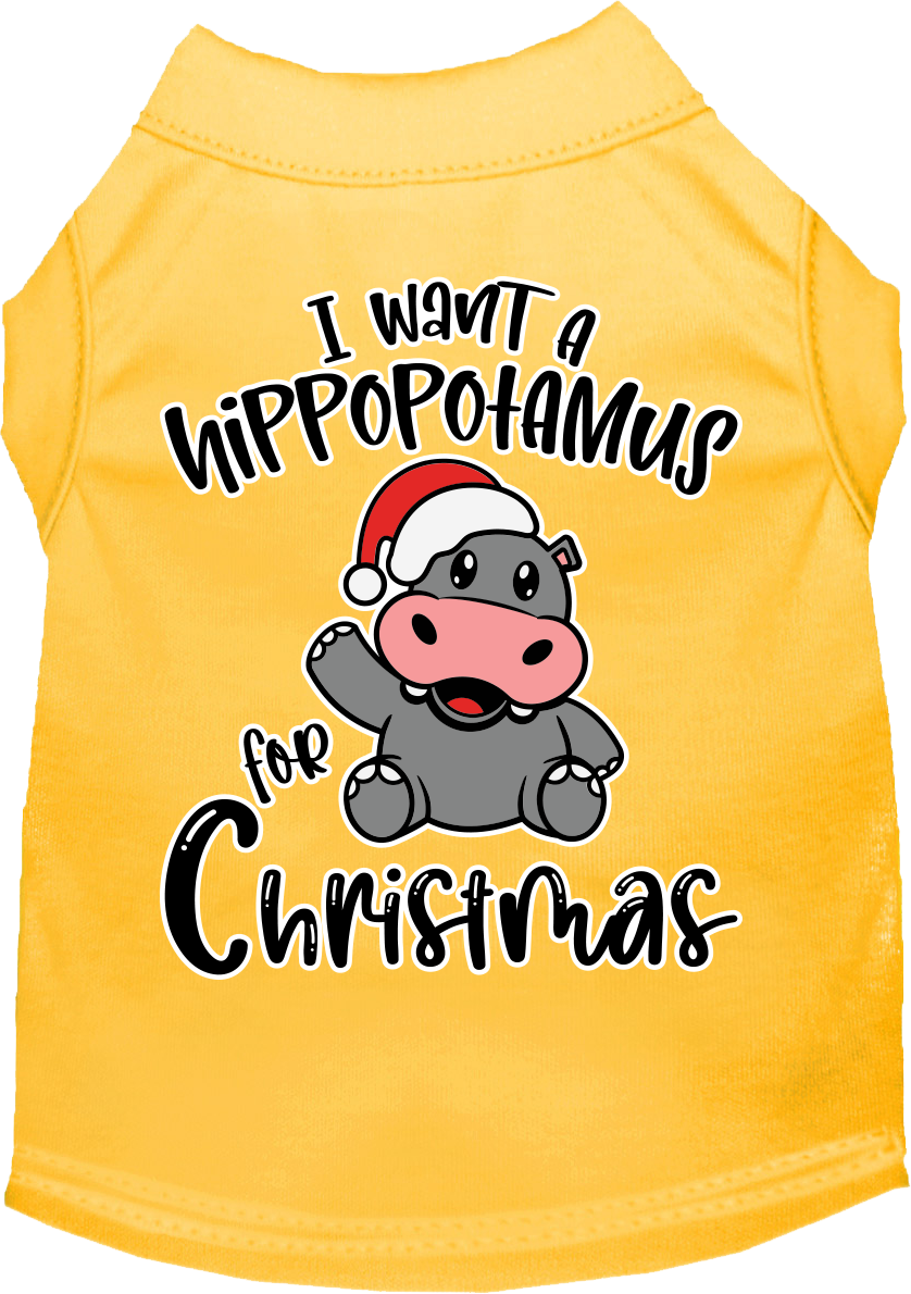 Hippo for Christmas Screen Print Dog Shirt Yellow Size 4X